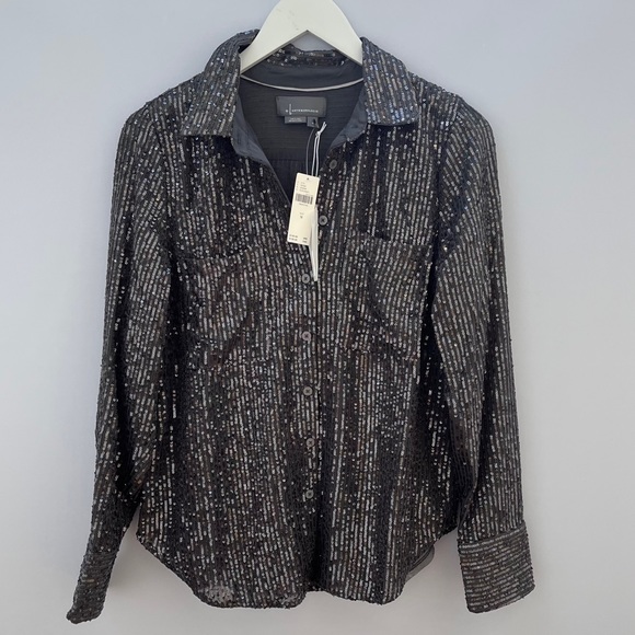 NWT Anthropologie Sequin Buttondown Long Sleeve Shirt in Slate size M - Picture 14 of 17